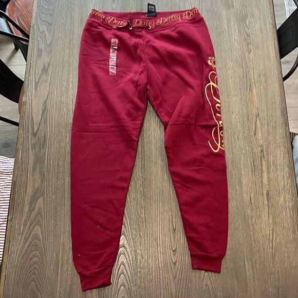 NWT Dereon Wine Red Gold Cropped Jogger Sweatpants Size 1X - Picture 1 of 9